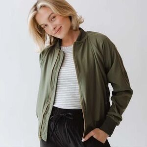 Albion Sage Bomber Jacket Size Large Full Zip Green Bikercore‎ Moto Casual Fall